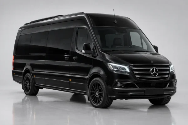 Black Mercedes-Benz Sprinter minibus for group transport in Tangier