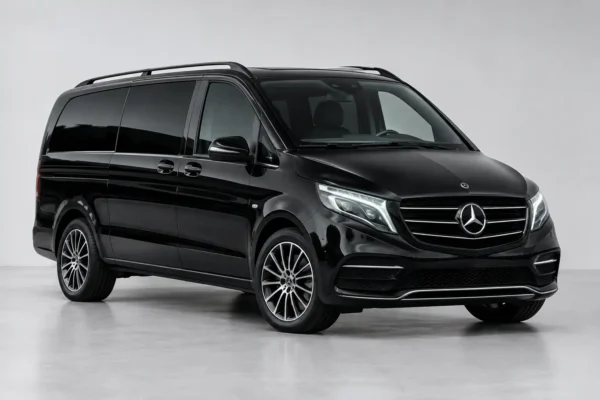 Black Mercedes-Benz Vito 2025 van for private driver hire in Tangier