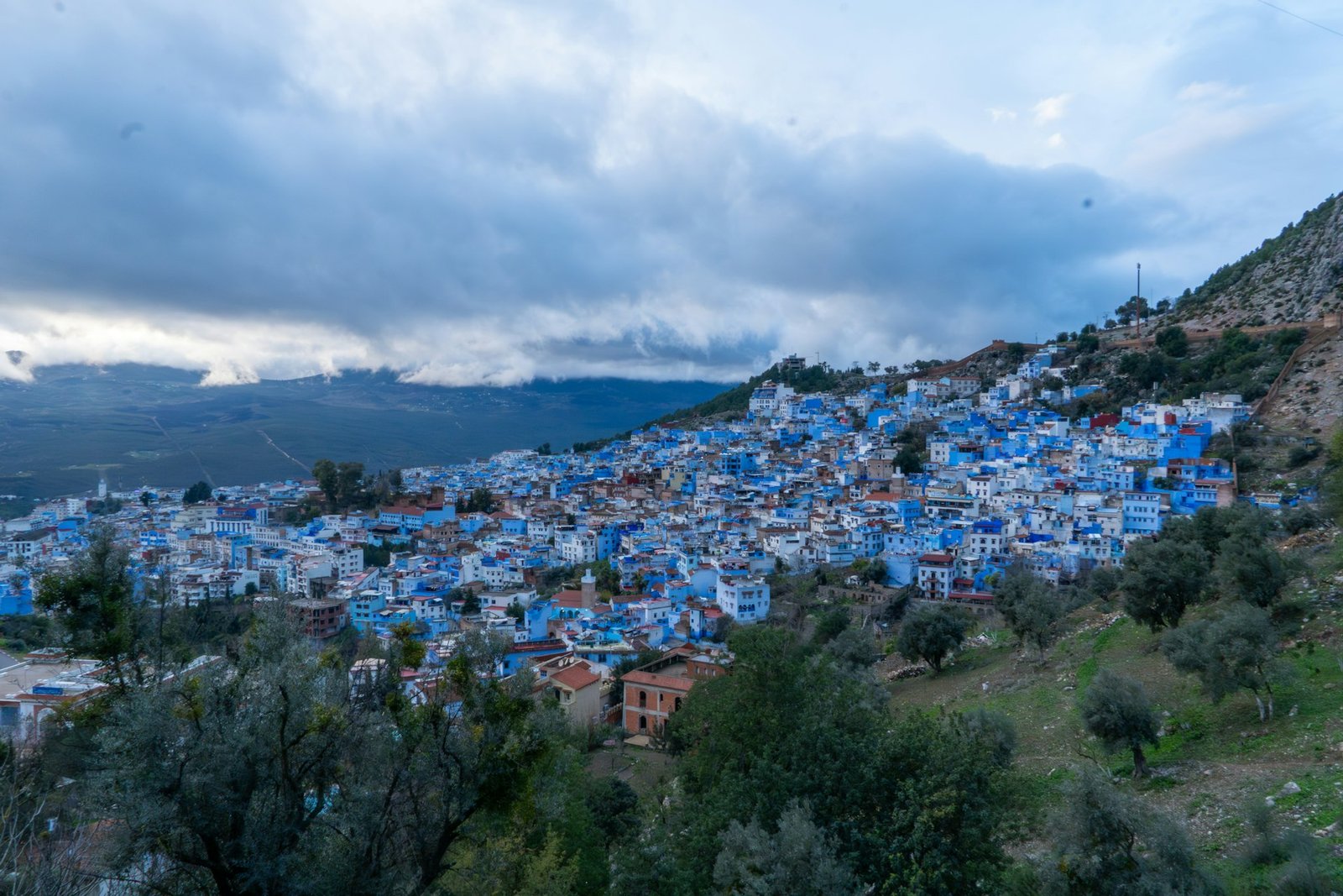 Chefchaouen below the Rif mountains, the midday stop between Tangier and Fes