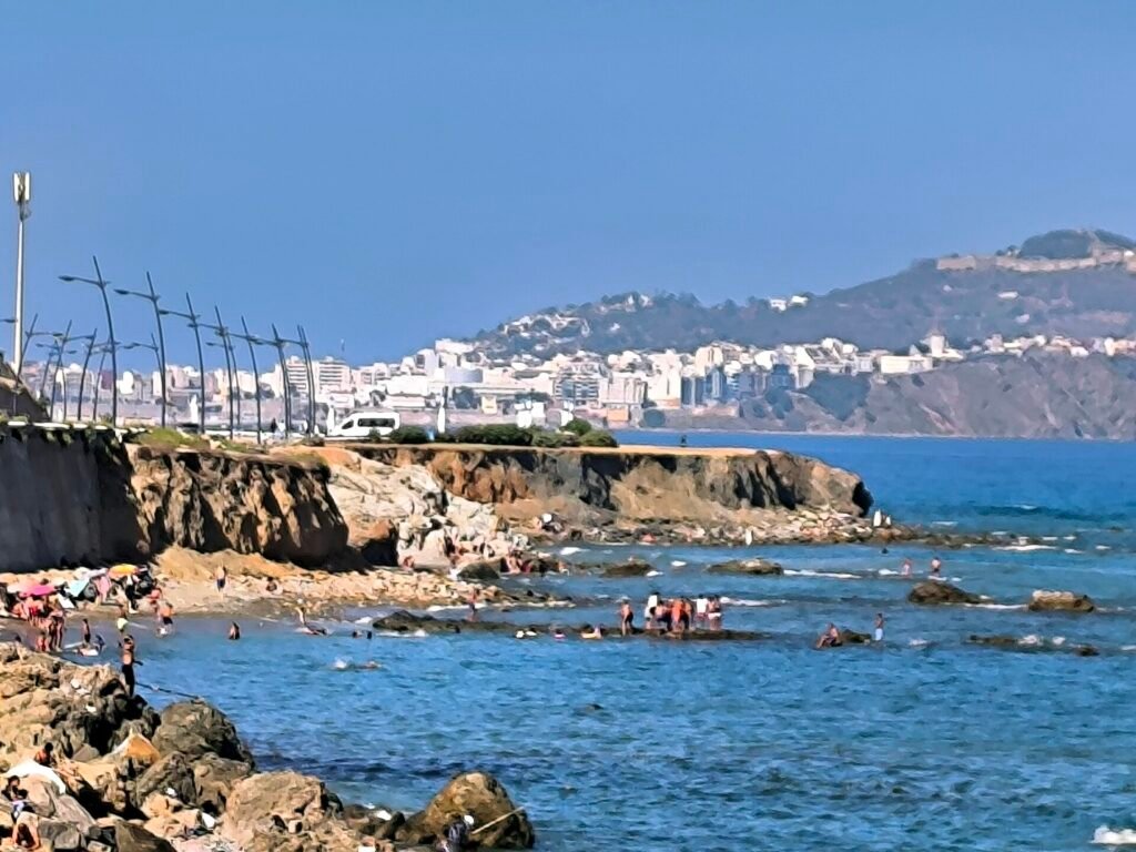 Mediterranean shore at Fnideq, near the end of a Tangier to Ceuta border transfer