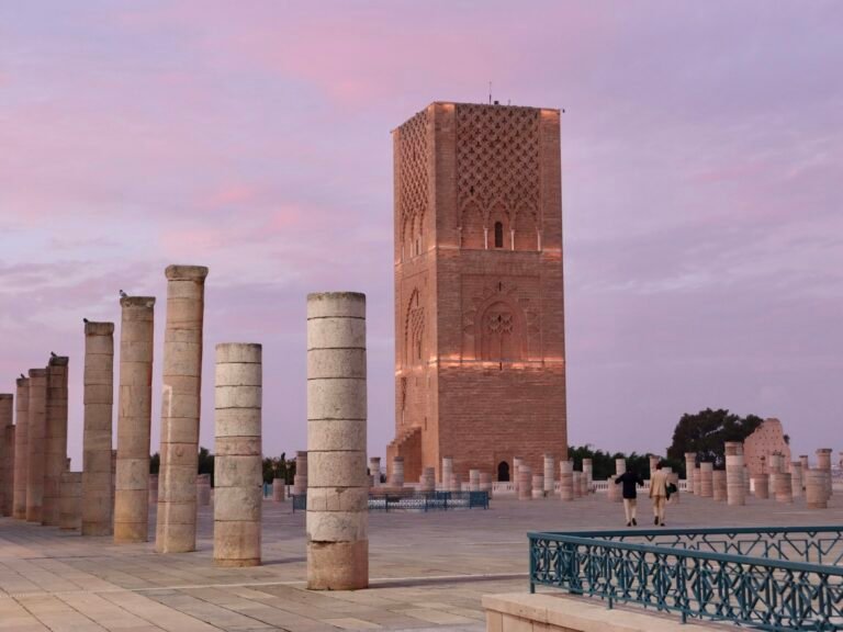 Hassan Tower and the columns of the unfinished mosque in Rabat on a day trip from Tangier