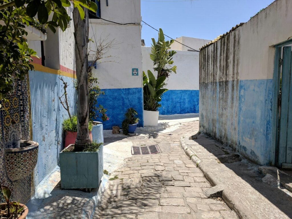 Blue and white lane in the old kasbah on a Rabat day trip from Tangier