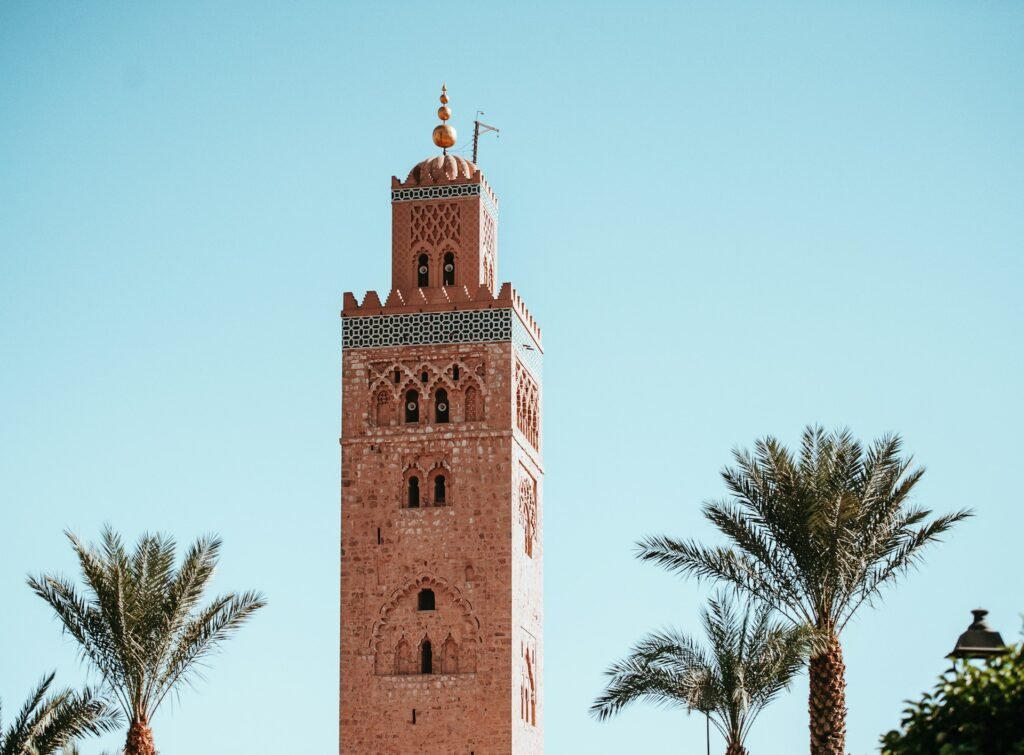 Koutoubia minaret and palm trees in Marrakech