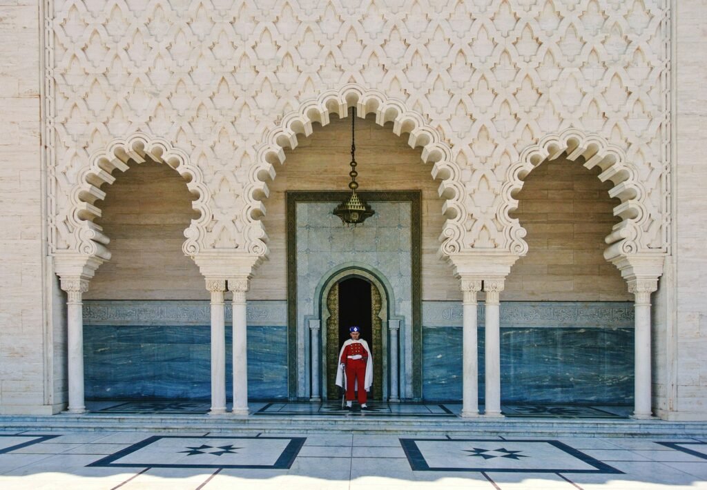 Royal guard at the entrance of the Mausoleum of Mohammed V in Rabat