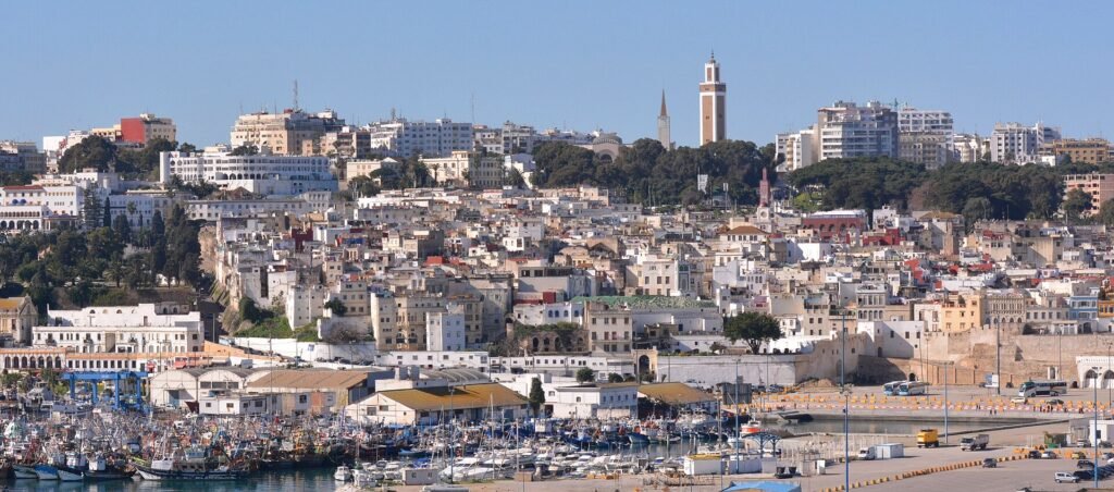 The medina and the fishing harbour of Tangier seen from the sea