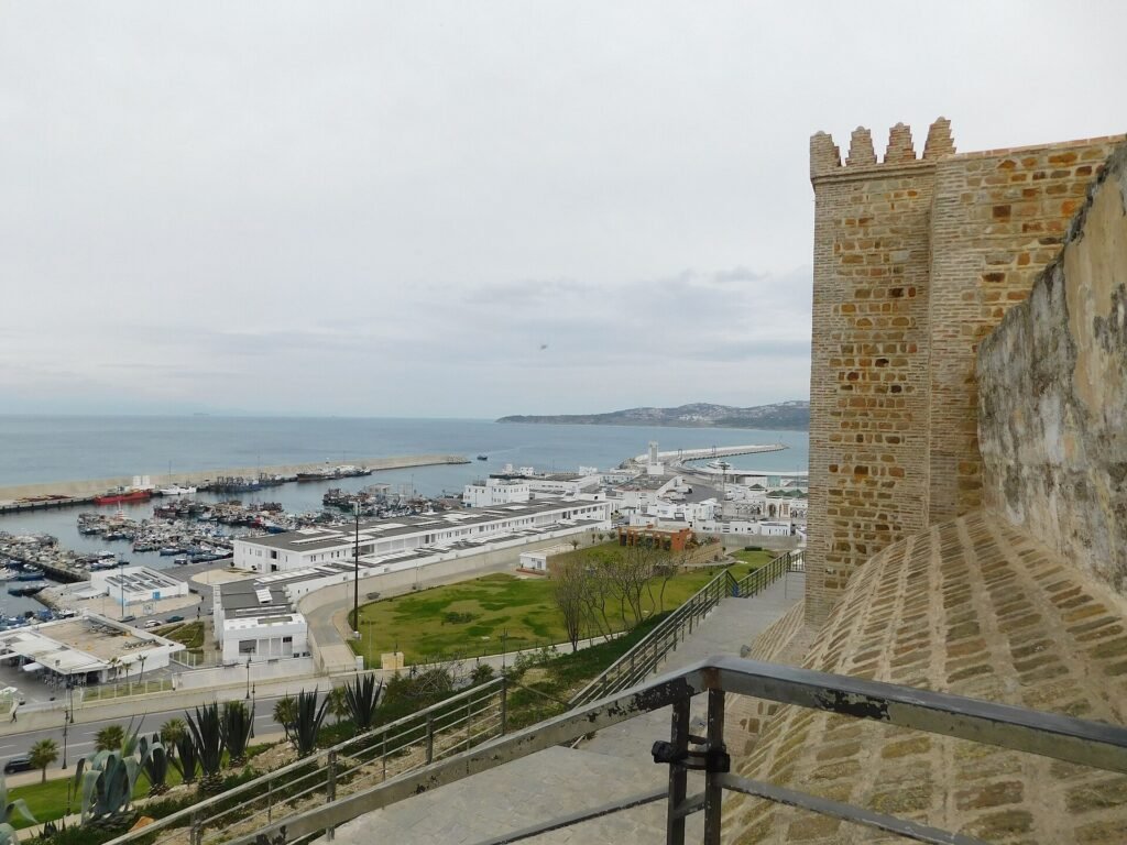 Tangier port and bay seen from the Kasbah walls, on a Tangier day trip from Spain